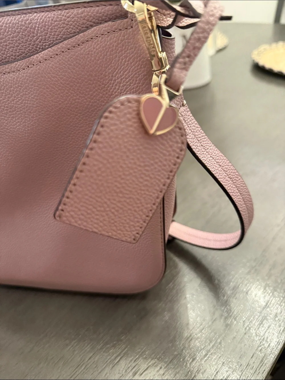 Kate Spade New York Polly Pebbled Leather Crossbody Bag Pink Gold Hardware